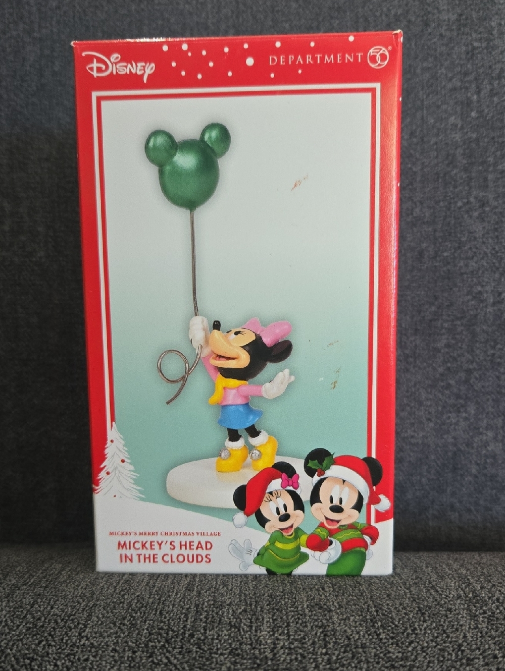Department 56 Disney Christmas Village Minnie w/ Green Mickey Balloon NEW